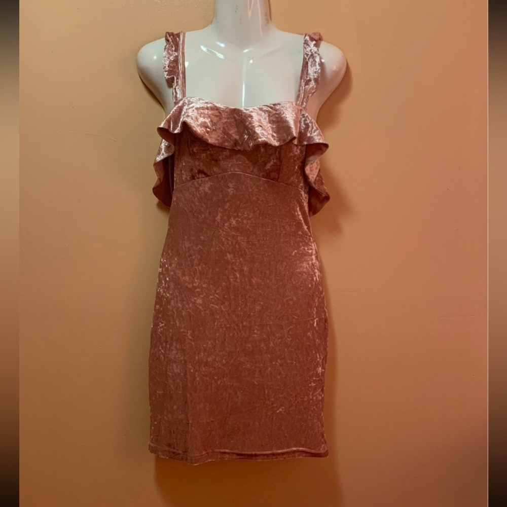 Velvet Ruffle Strap Dress - Pink